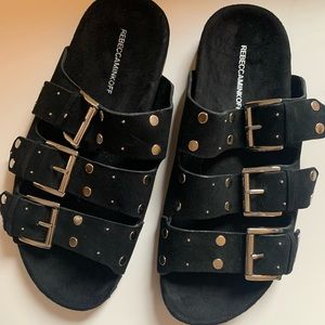 Rebecca Minkoff black suede “Birkenstock” style sandals w/studs